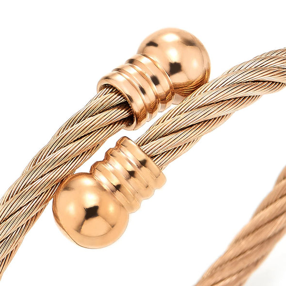 Elastic Adjustable Rose Gold Stainless Steel Open Cuff Bangle Bracelet for Men Women - COOLSTEELANDBEYOND Jewelry