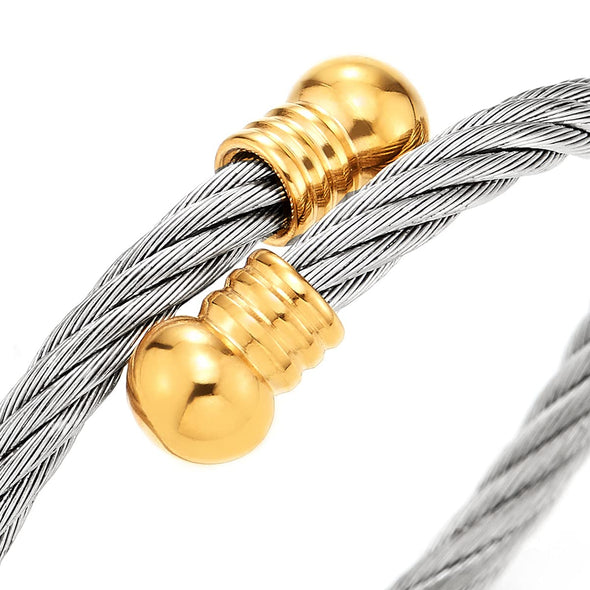 Elastic Adjustable Silver Gold Stainless Steel Open Cuff Bangle Bracelet for Men Women - COOLSTEELANDBEYOND Jewelry