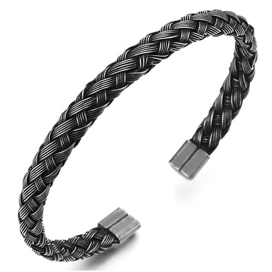 Elastic Adjustable Steel Old Metal Treatment Braided Interwoven Cable Bangle Bracelet for Men Women - COOLSTEELANDBEYOND Jewelry