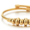 Elastic Adjustable Women Gold Stainless Steel Twisted Cable Bangle Cuff Bracelet with Beads String - coolsteelandbeyond