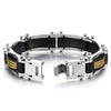 Exquisite Stainless Steel Man Link Bracelet Inlay with s, Silver Gold Black Masculine - COOLSTEELANDBEYOND Jewelry