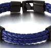 Exquisite Three Strand Rows Blue Braided Leather Bracelet for Mens Womens - COOLSTEELANDBEYOND Jewelry