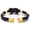 Friendship Nautical Knot Black Cotton Straps Double-Lap Wristband Bracelet, Gold Magnetic Clasp - COOLSTEELANDBEYOND Jewelry