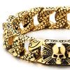 Gold Black Snake Skin Pattern Curb Chain Mens Large Steel Bracelet with Pirate Skull Clasp - COOLSTEELANDBEYOND Jewelry