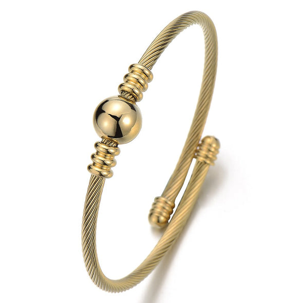 Gold Color Elastic Adjustable Steel Charm Bangle Cuff Bracelet for Womens and Girls - COOLSTEELANDBEYOND Jewelry
