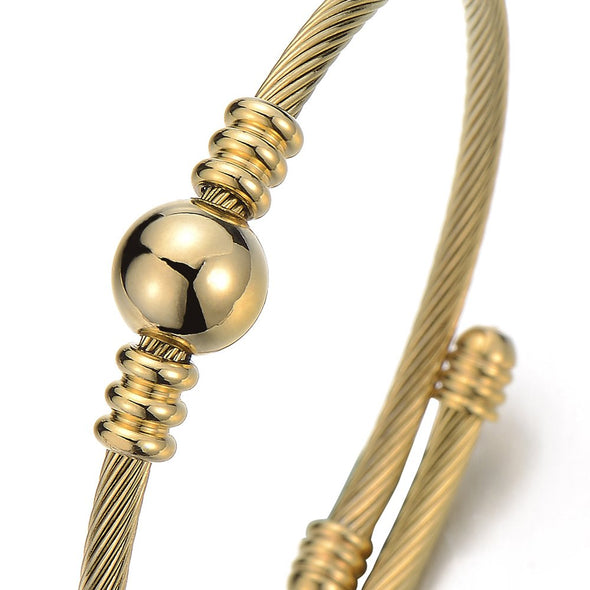 Gold Color Elastic Adjustable Steel Charm Bangle Cuff Bracelet for Womens and Girls - COOLSTEELANDBEYOND Jewelry