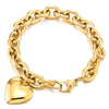 Gold Color Stainless Steel Rolo Chain Bracelet with Dangling Puff Heart, High Polished - COOLSTEELANDBEYOND Jewelry