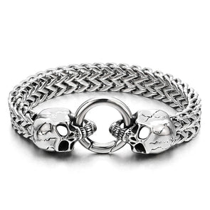 Stainless Steel Skull Curb Link Bracelet – Biker Cuff For Men, Polished Silver