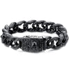Gothic Retro Style Mens Large Steel Tribal Swirl Patterns Curb Chain Bracelet with Skull Box Clasp - COOLSTEELANDBEYOND Jewelry
