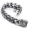 Gothic Retro Style Mens Large Steel Tribal Swirl Patterns Curb Chain Bracelet with Skull Box Clasp - coolsteelandbeyond