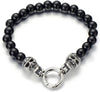 Gothic Style Mens Women Black Onyx Beads Bracelet with Stainless Steel Skulls - COOLSTEELANDBEYOND Jewelry