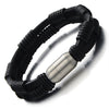 Hand-Made Leather Bangle Bracelet for Men with Stainless Steel Magnetic Clasp - coolsteelandbeyond