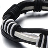 Hand-made Mens Ladies Black and White Braided Leather Bracelet Genuine Leather Wristband Wrap Bracelet - COOLSTEELANDBEYOND Jewelry