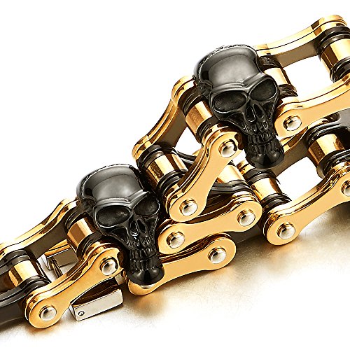 Heavy and Study Mens Bike Chain Skull Bracelet Stainless Steel High Polished - coolsteelandbeyond