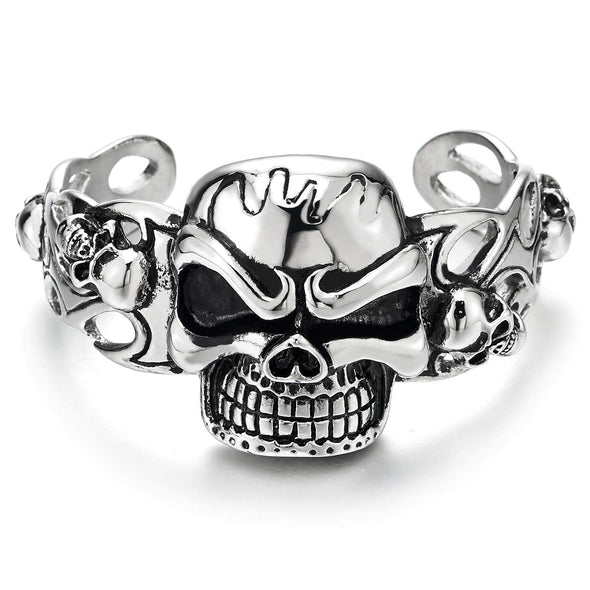 Heavy and Study Mens Stainless Steel Biker Vintage Flame Skull Wide Cuff Bangle Bracelet, Masculine - COOLSTEELANDBEYOND Jewelry