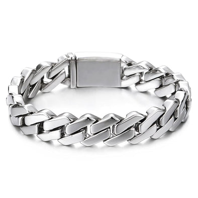 Hip Hop Men’s Stainless Steel Irregular Geometric Beveled Curb Chain Bracelet, Spring Box Clasp - COOLSTEELANDBEYOND Jewelry