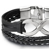 Infinity Love Number 8 Black Leather Bracelet for Men Women Three-Row Leather Wristband - COOLSTEELANDBEYOND Jewelry