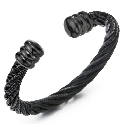 Large Elastic Adjustable Steel Black Cuff Bangle Bracelet for Men Women - COOLSTEELANDBEYOND Jewelry