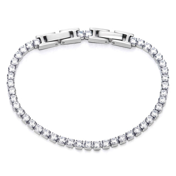 Luxury Stainless Steel Cubic Zirconia Journey Link Chain Bracelet for Women, Fold-Over Clasp - COOLSTEELANDBEYOND Jewelry