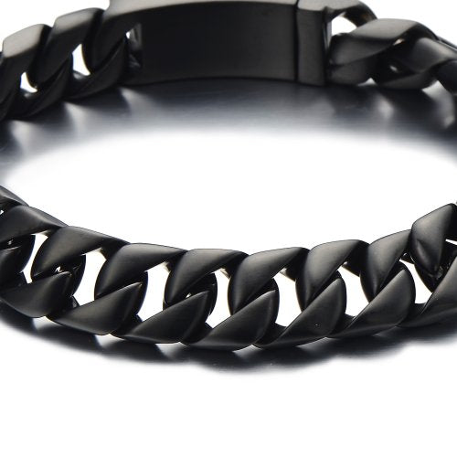 Masculine Men's Stainless Steel Black Curb Chain Bracelet Satin Finishing - coolsteelandbeyond