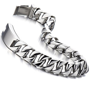 Masculine Men's Stainless Steel Black Curb Chain Bracelet - 2cm Wide, 22cm Long, Heavy Polished Link