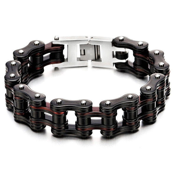 COOLSTEELANDBEYOND Bracciale Uomo Acciaio Inox Due Ranghi Quadrati - Nero E Argento 22 Cm