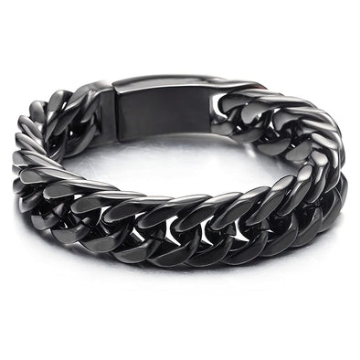 Masculine Mens Stainless Steel Large Black Curb Chain Bangle Bracelet, Polished - COOLSTEELANDBEYOND Jewelry