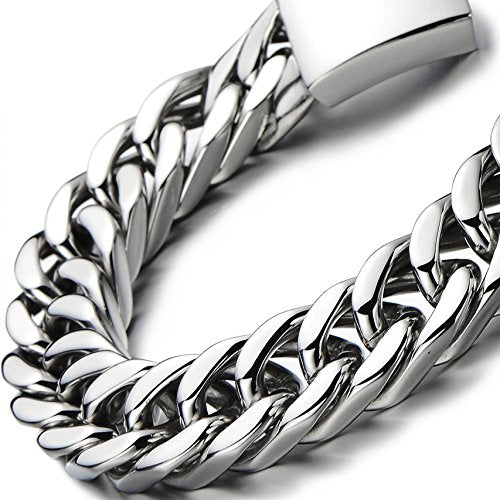 Masculine Style 16MM Wide Curb Chain Bracelet for Men Stainless Steel Silver Color - COOLSTEELANDBEYOND Jewelry