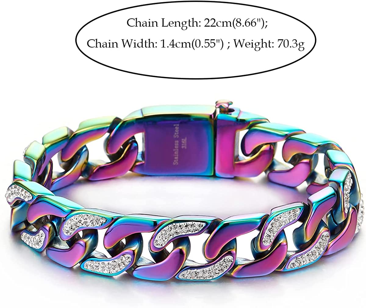 Unique Rainbow Cuban Link Bracelet For Men In Titanium