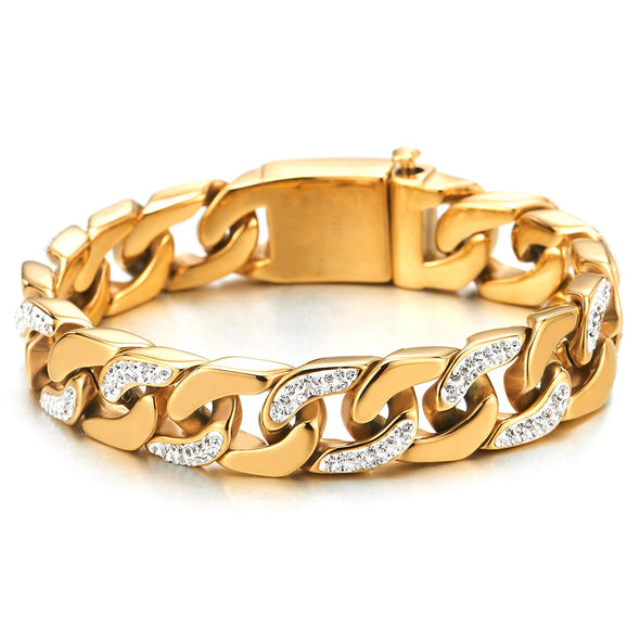Link Chain Bracelet Gold Silver Color Cubic Zirconia Bracelet Men Jewelry  Modern | eBay
