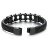 Men Stainless Steel Black Motorcycle Bike Chain Bracelet Black Braided Leather Bangle Magnetic Clasp - COOLSTEELANDBEYOND Jewelry