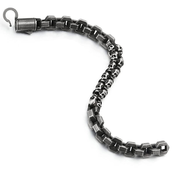 Men Steel Skulls Link Chain Hexagon Rolo Link Chain Bracelet, Retro Style, Old Metal Finishing - COOLSTEELANDBEYOND Jewelry