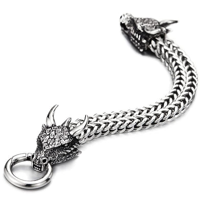 Men Steel Square Franco Chain Curb Chain Bracelet Dragon Head with Scales Spiked Horn, Ring Clasp - COOLSTEELANDBEYOND Jewelry