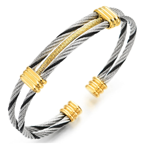 Men Women Silver Gold Black Stainless Steel Adjustable Cuff Bangle Bracelet