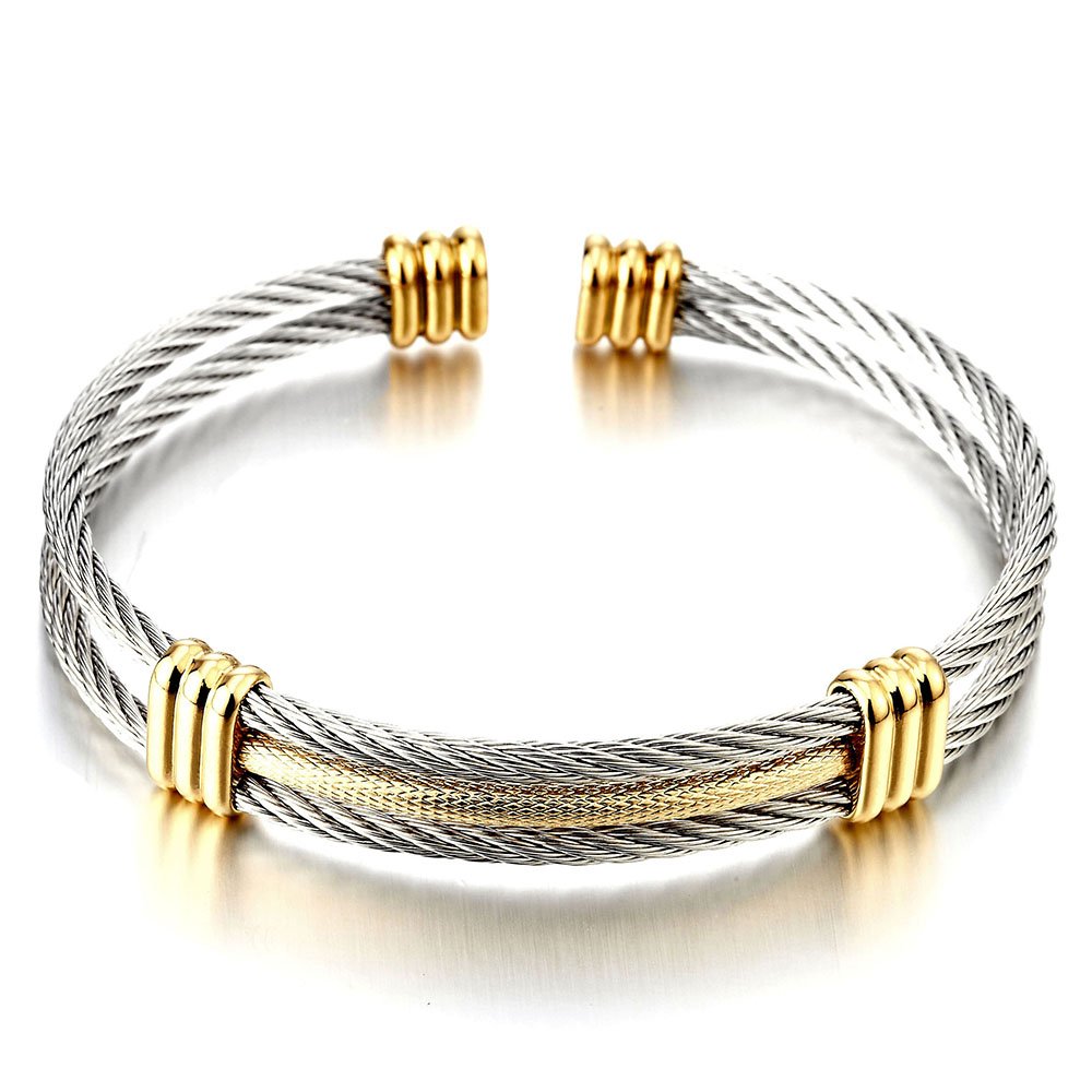 Men's Adjustable Stainless Steel Cable Cuff Bracelet - Silver, Round, Unisex, Gift Box Men's Adjustable Stainless Steel Cable Cuff Bracelet - Silver, Round, Unisex, Gift Box