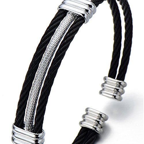 COOLSTEELANDBEYOND Men Women Stainless Steel Twisted Cable Adjustable Cuff Bangle Bracelet - coolsteelandbeyond