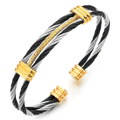 Men Women Stainless Steel Adjustable Cuff Bangle Bracelet Silver Gold Black - COOLSTEELANDBEYOND Jewelry