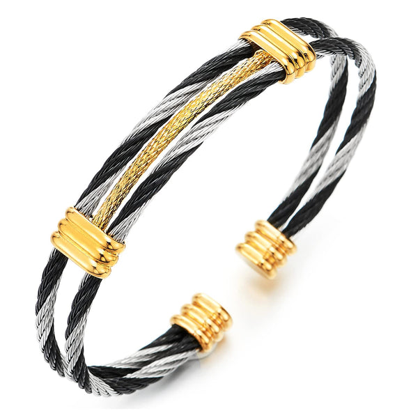 Men Women Stainless Steel Adjustable Cuff Bangle Bracelet Silver Gold Black