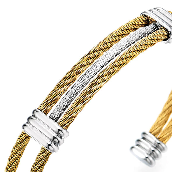 Men Women Stainless Steel Adjustable Cuff Bangle Bracelet Silver Gold Two Tone - COOLSTEELANDBEYOND Jewelry