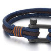 Men Women Steel Screw Anchor Shackle Nautical Sailor Navy Blue Brown Rope Wristband Wrap Bracelet - COOLSTEELANDBEYOND Jewelry