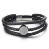 Men Women Three-Strand Black Braided Leather Bangle Bracelet Steel Cross Circle Charm Magnetic Clasp - coolsteelandbeyond