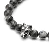 Mens 8MM Black Gem Stones Bracelet with Stainless Steel Wolf Head Charm, Stretchable - COOLSTEELANDBEYOND Jewelry