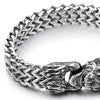 Mens Biker Masculine Steel wolf head Double Square Franco Chain Bracelet with Spring Clasp Polished - COOLSTEELANDBEYOND Jewelry