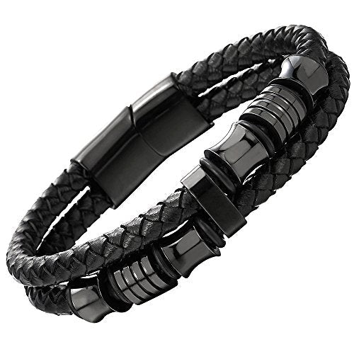 Premium Genuine Leather Bracelet for Men Braid in Black Premium Genuine Leather Bracelet for Men Braid in Black