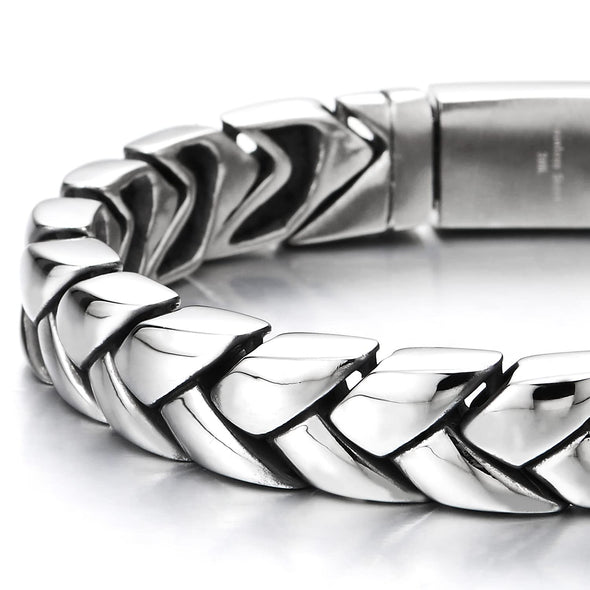 Mens Exquisite Steel Irregular Geometric Link Chain Bracelet with Spring Box Clasp High Polished - COOLSTEELANDBEYOND Jewelry