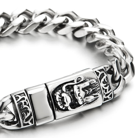Mens Masculine Stainless Steel Dragon Curb Chain Bracelet with Magnetic Box Clasp Polished