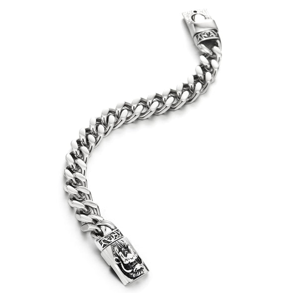 Mens Masculine Stainless Steel Dragon Curb Chain Bracelet with Magnetic Box Clasp Polished
