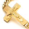 Mens Stainless Steel Jesus Chris Crucifix Cross Bracelet Curb Chain Gold Color Polished - COOLSTEELANDBEYOND Jewelry