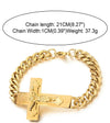 Mens Stainless Steel Jesus Chris Crucifix Cross Bracelet Curb Chain Gold Color Polished - COOLSTEELANDBEYOND Jewelry