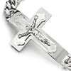 Mens Stainless Steel Jesus Chris Crucifix Cross Bracelet Curb Chain Silver Color Polished - COOLSTEELANDBEYOND Jewelry
